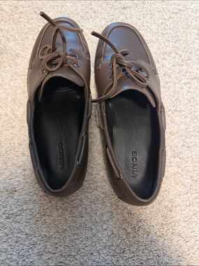 Vince Brown Leather Lace-Up Boat Shoes